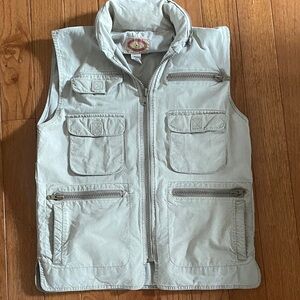 Vintage Banana Republic Beige/Khaki Utility Safari Vest with Hidden Hood
